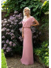 Boho Dusky Pink Chiffon Keyhole Back Bridesmaid Dress